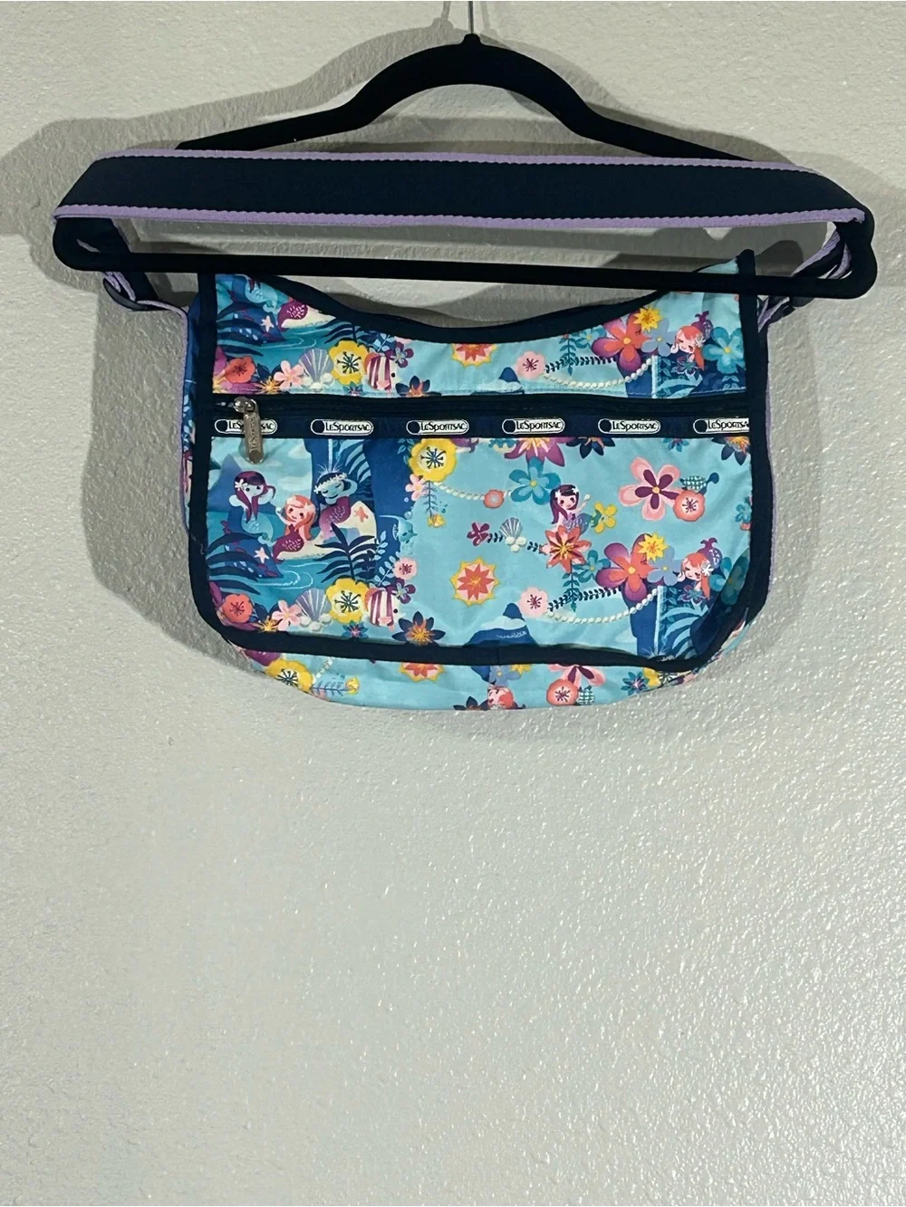 LeSportsac Aqua Floral Mermaid Print Crossbody Bag